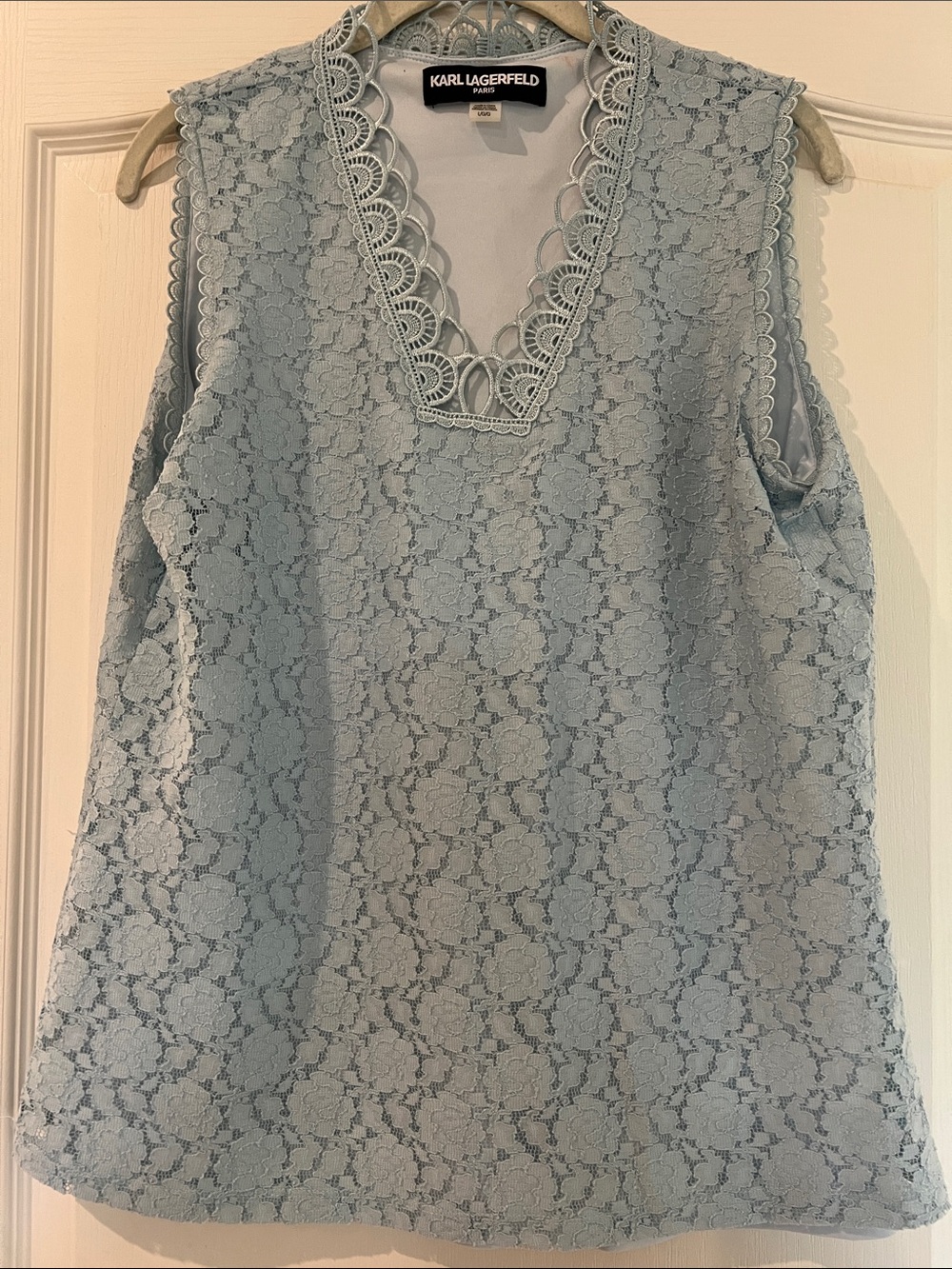 Karl Lagerfeld Light Blue Lace V-Neck Sleeveless Camisole